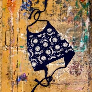 LA Hearts sun and moon print halter crop tie back